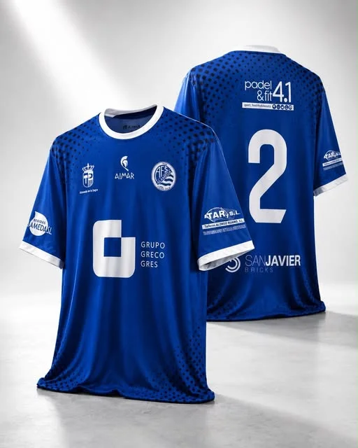 Camiseta azul del Alameda FS, vista frontal y trasera