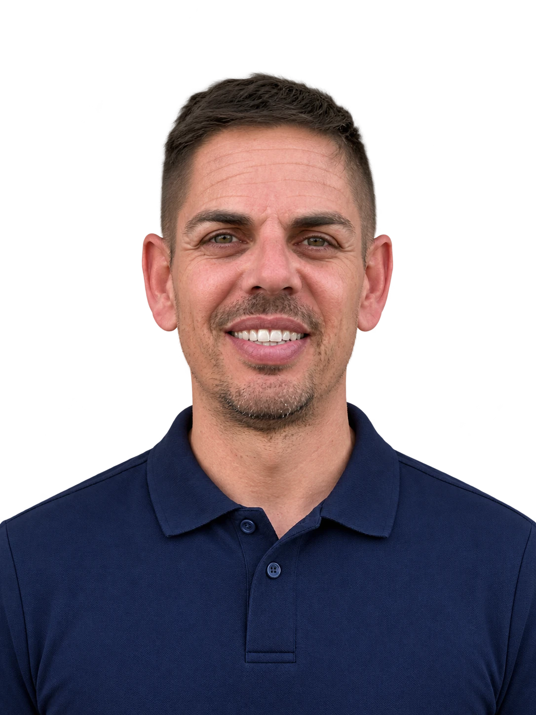 Javier Gómez Muñoz, entrenador del Alameda FS Greco Gres, con polo azul marino